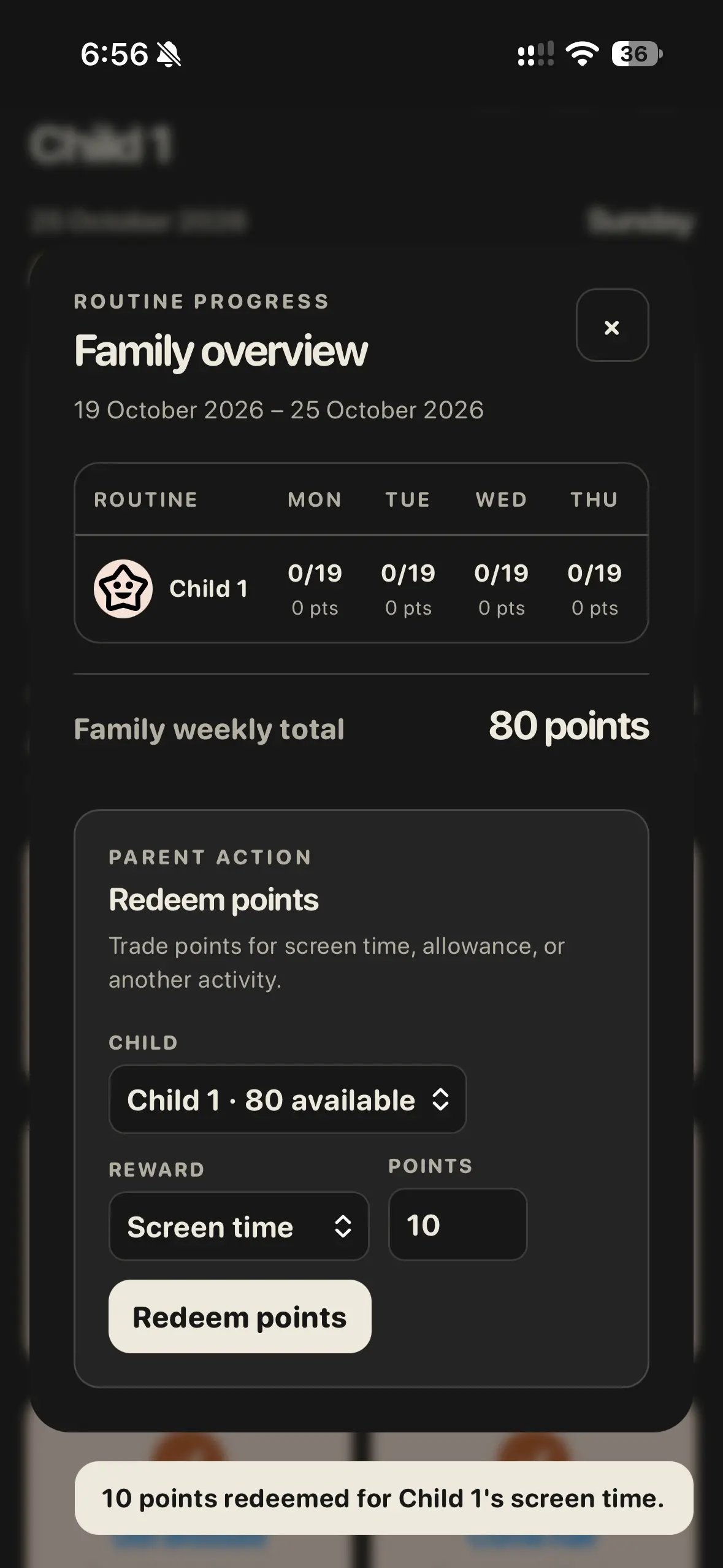 Routine family overview in portrait orientation
