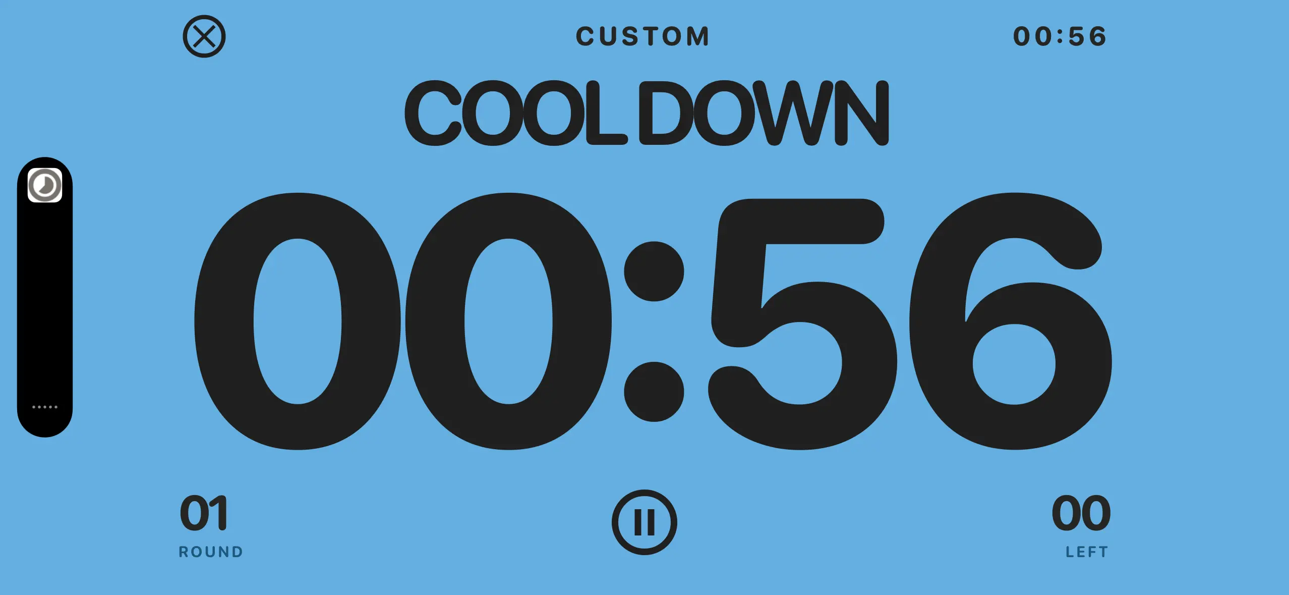 Tempo cool-down timer in landscape orientation