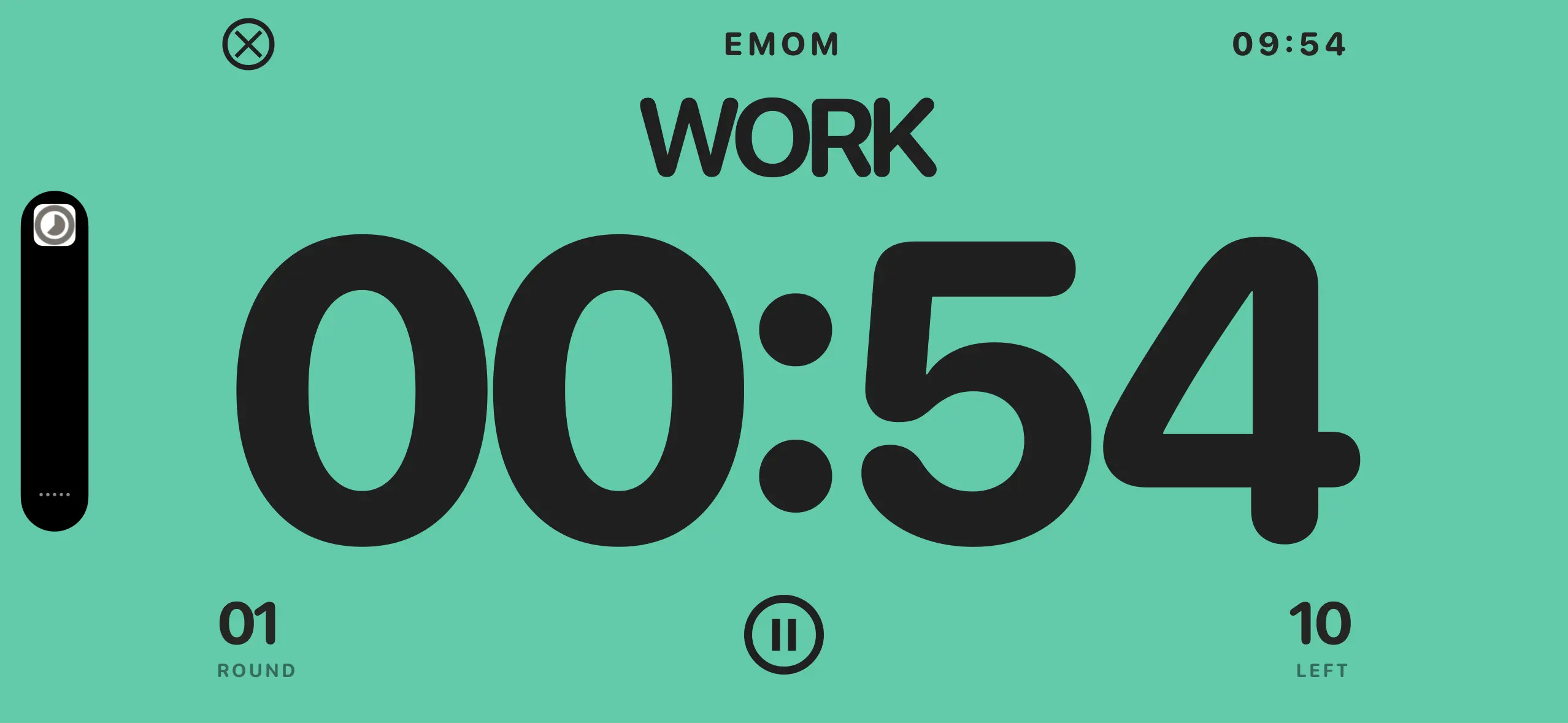 Tempo work interval timer in landscape orientation