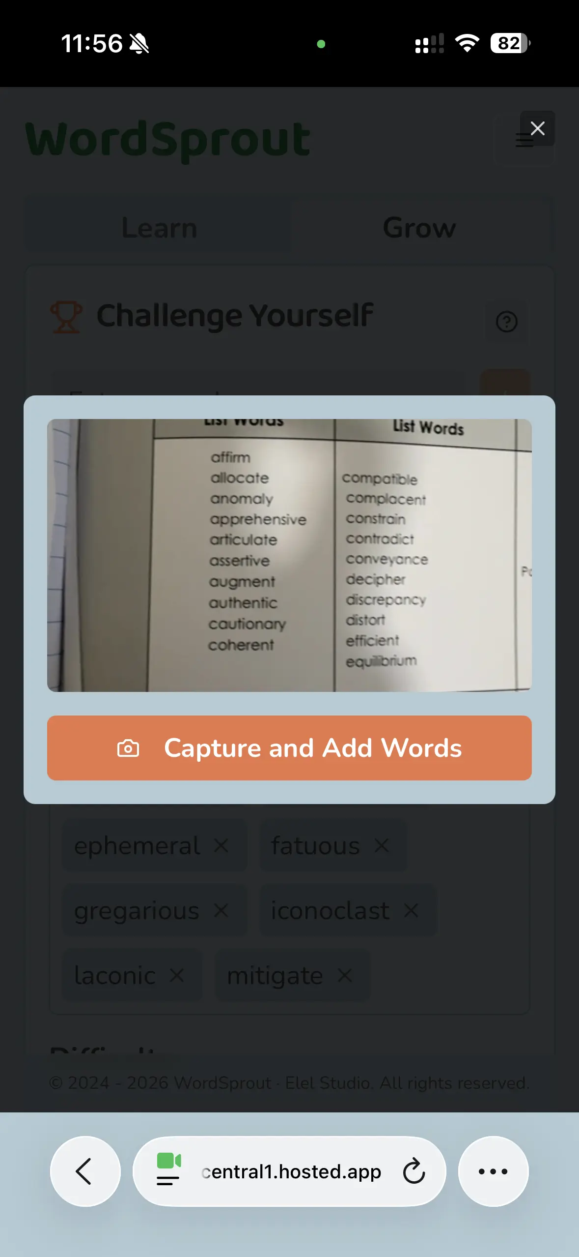WordSprout V2 word capture screen