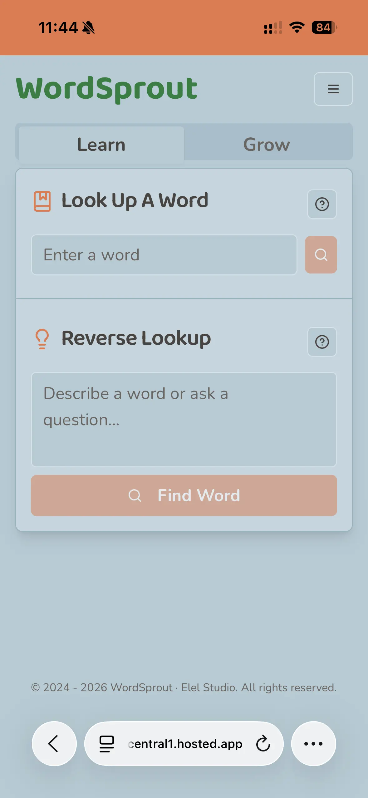 WordSprout V2 home screen for a signed-in learner