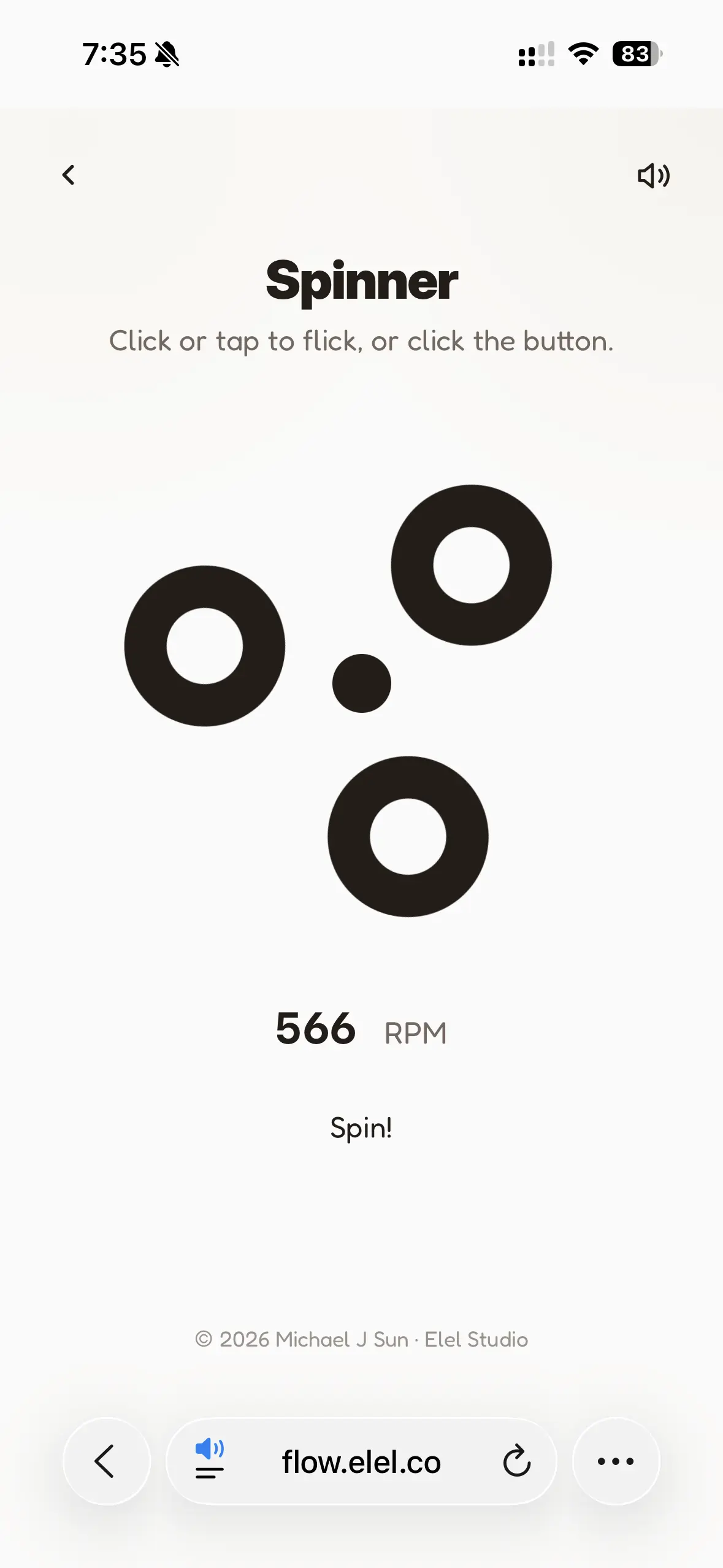 Flow spinner toy interaction screen