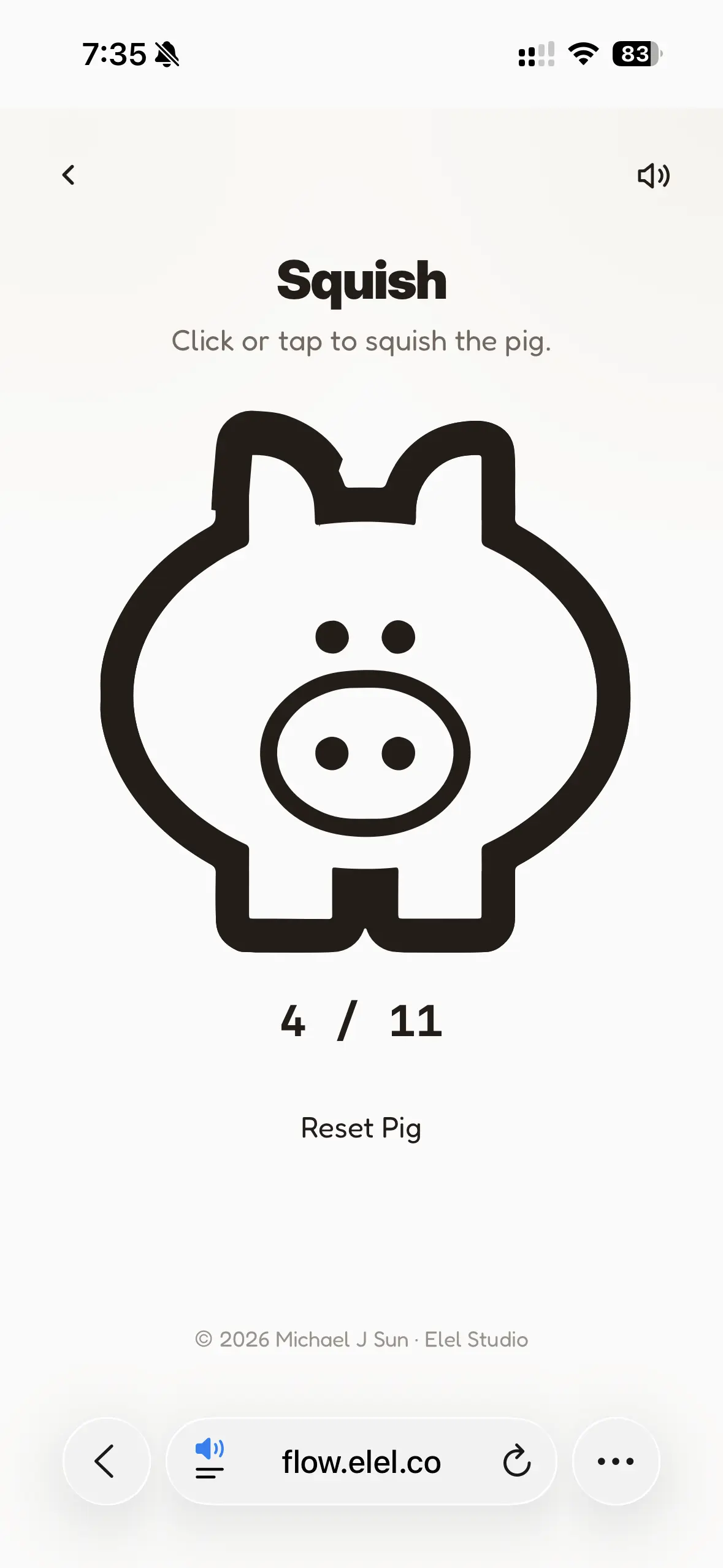 Flow squish toy pig interaction screen