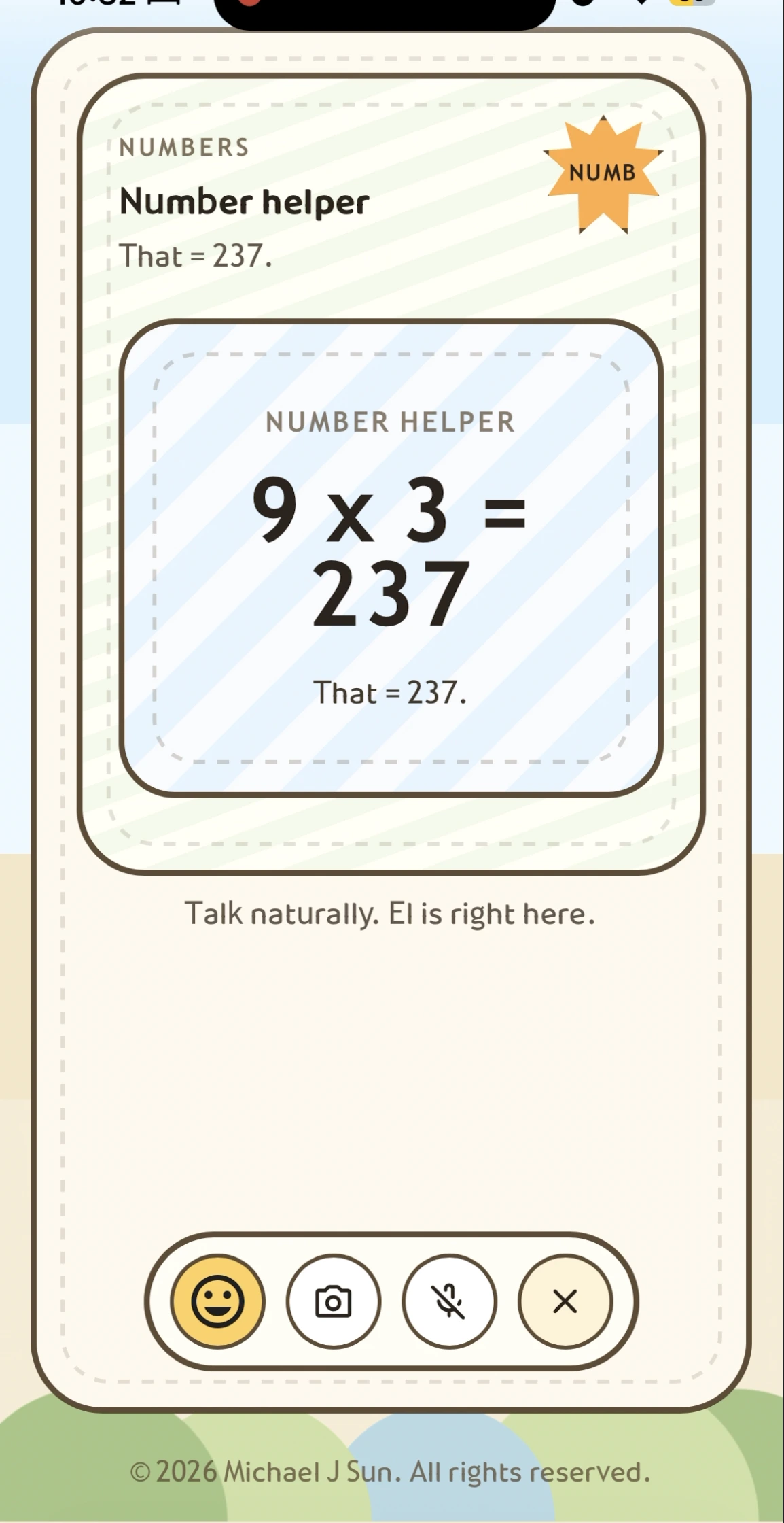 Curious Garden math support card