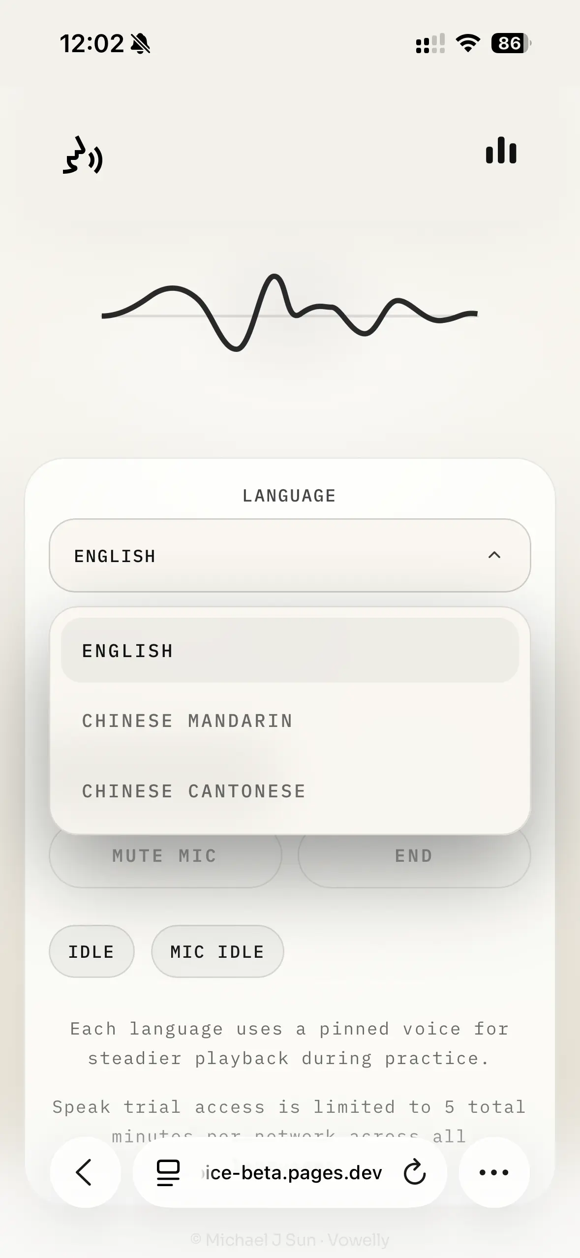 Vowelly language dropdown selection