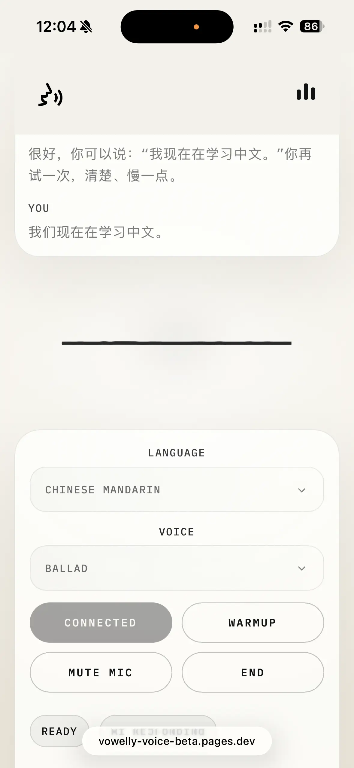 Vowelly Mandarin Chinese track screen