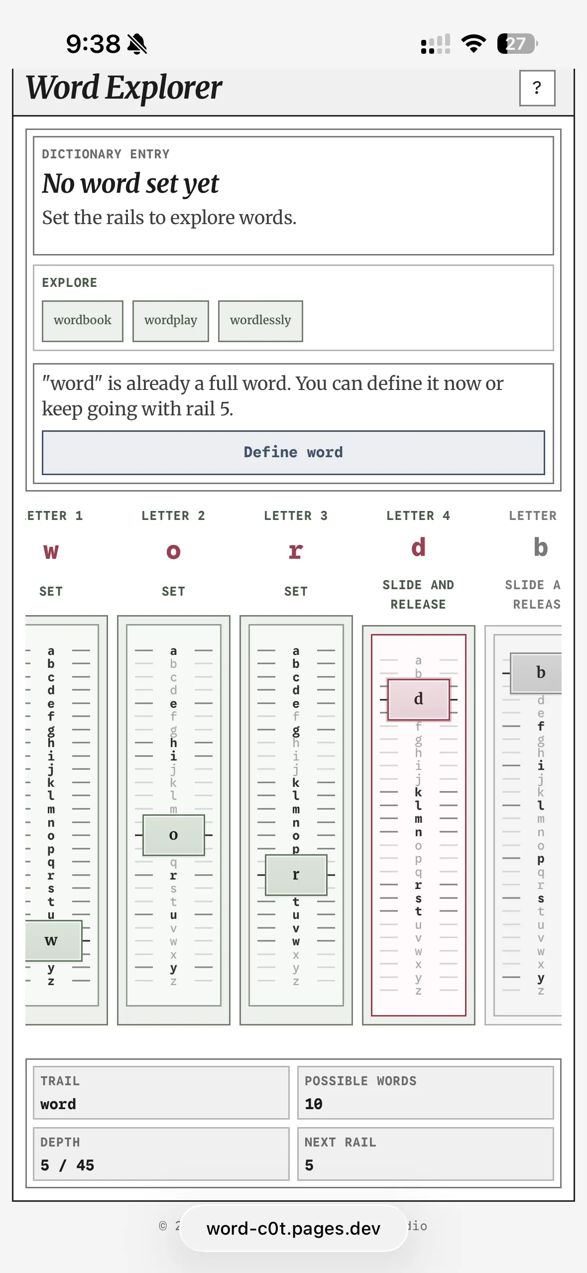 Word Explorer letter path forming a complete word