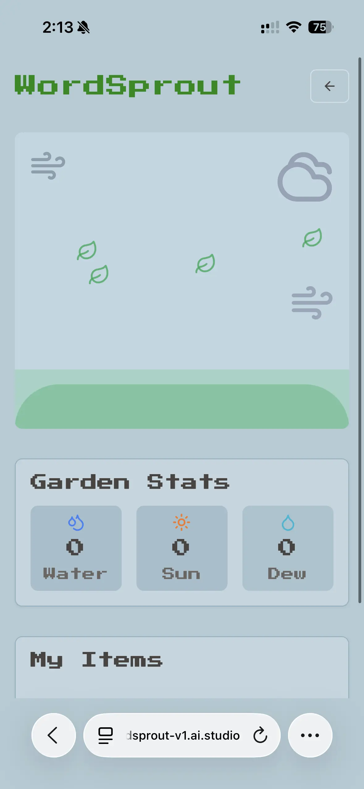 WordSprout personal vocabulary garden screen