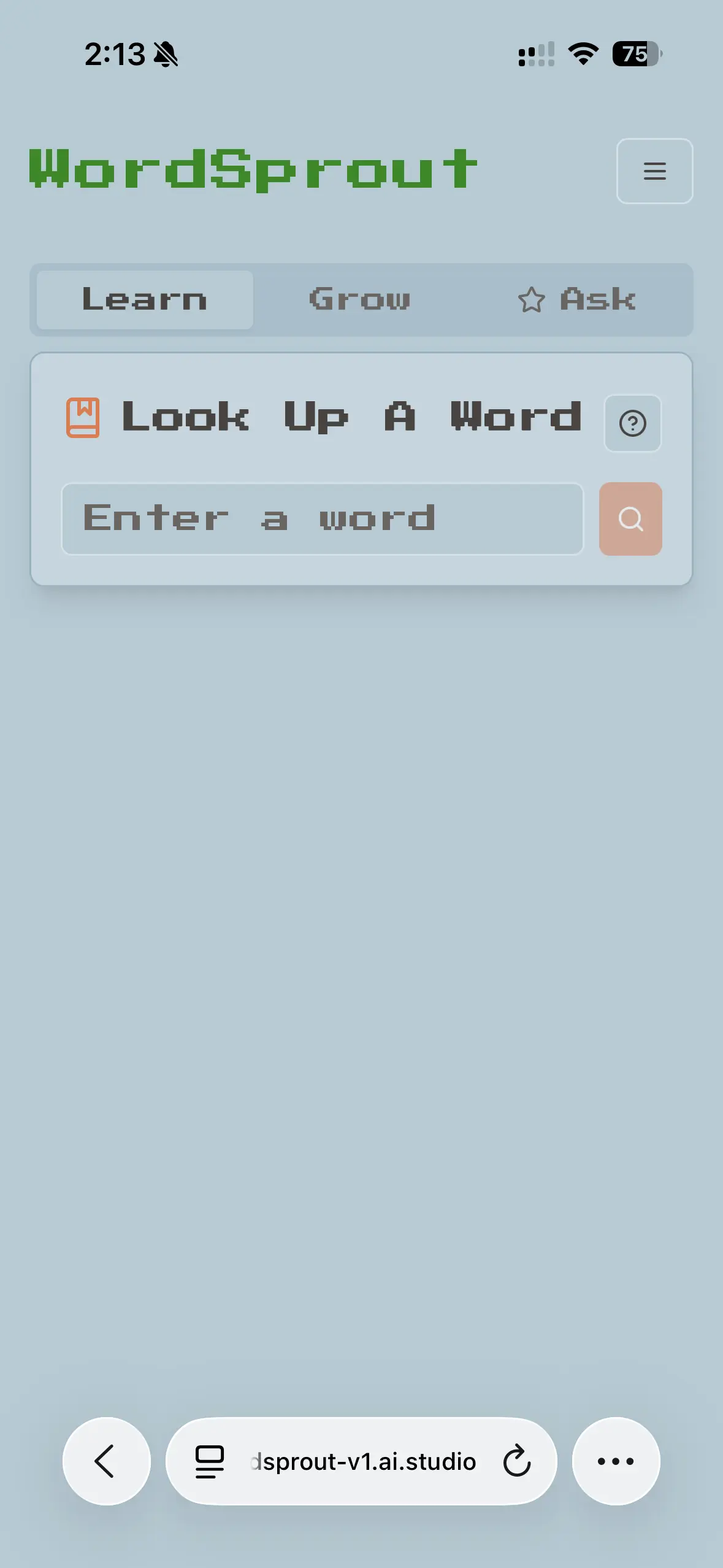 WordSprout home screen for a signed-in learner